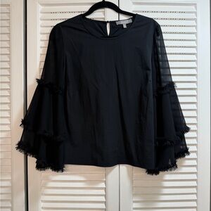 Marled Black Ruffle Sleeve Blouse